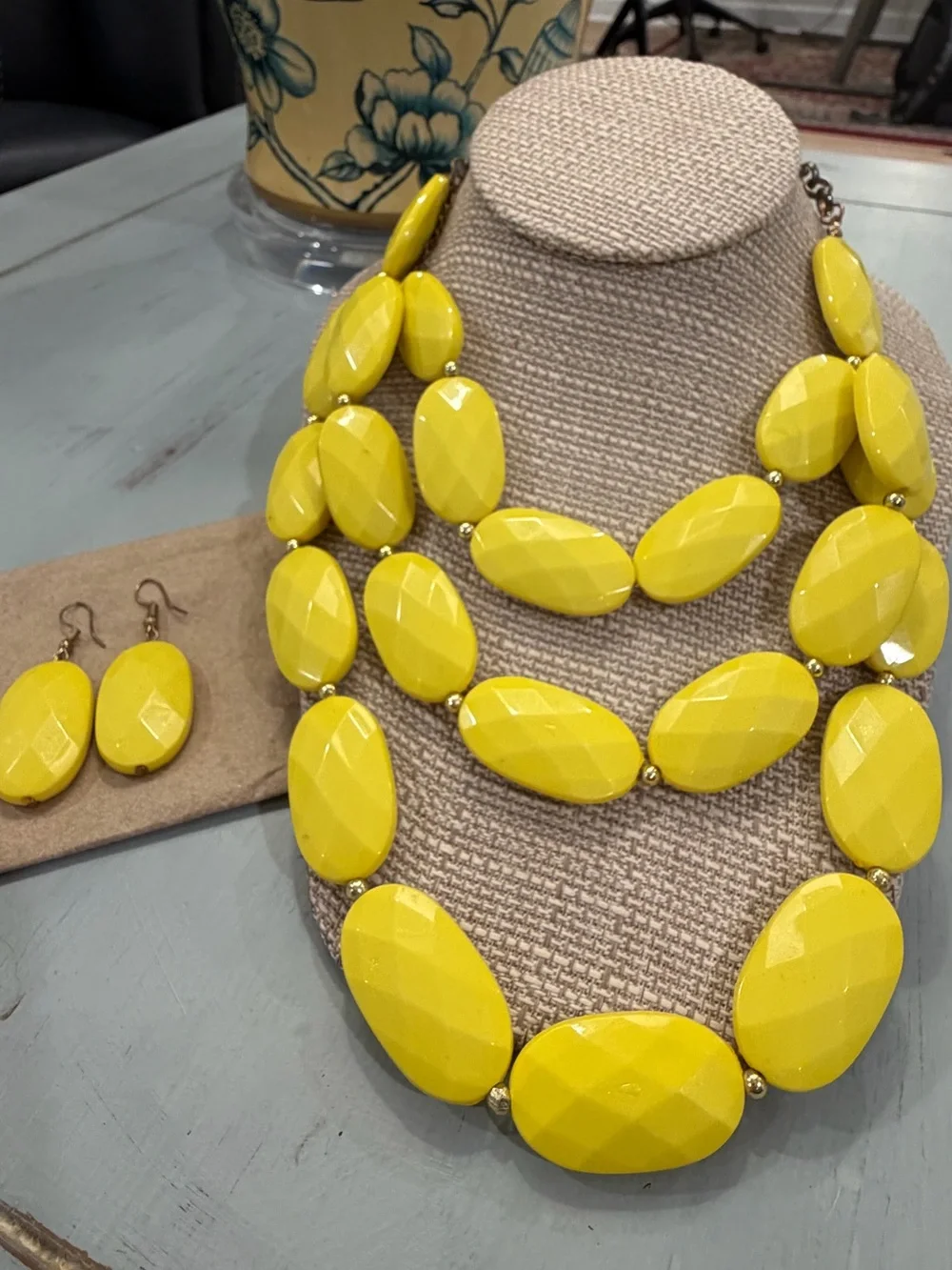 Yellow Statement Bib Necklace and Earring Set